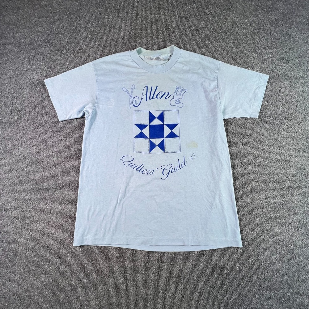 Vintage Hanes T-Shirt Mens L Blue Allen Quilters Guild 1993 Graphic 90s USA